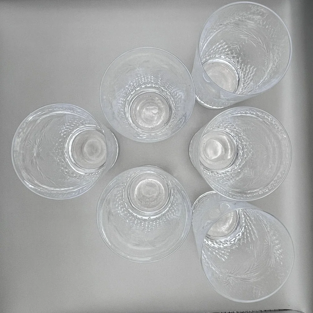 Set of 6 Vtg Tiffin Franciscan‎ Etched Highball Glasses Clear Tumblers Barware